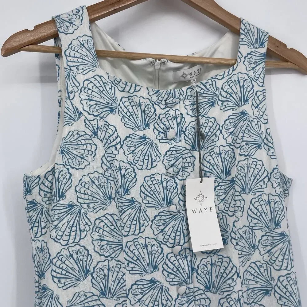 WAYF Sun Dress Coastal Beach Shell Vacation Womens Size M NWT Linen M Blue White - Picture 7 of 12